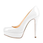 Load image into Gallery viewer, Round Toe Low Platform White Slip On High Heels
