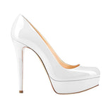 Load image into Gallery viewer, Round Toe Low Platform White Slip On High Heels
