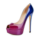 Load image into Gallery viewer, Blue Purple Gradient Open Toe Pumps Platform Stiletto High Heels Pumps
