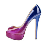 Load image into Gallery viewer, Blue Purple Gradient Open Toe Pumps Platform Stiletto High Heels Pumps
