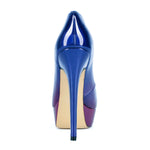 Load image into Gallery viewer, Blue Purple Gradient Open Toe Pumps Platform Stiletto High Heels Pumps
