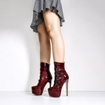 Load image into Gallery viewer, Burgundy High Heel Stiletto Boots
