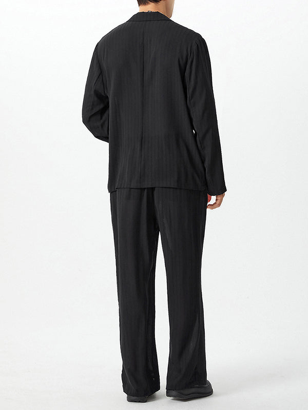 Mens Asymmetrical Placket Striped Two-Piece Outfit SKUK77401