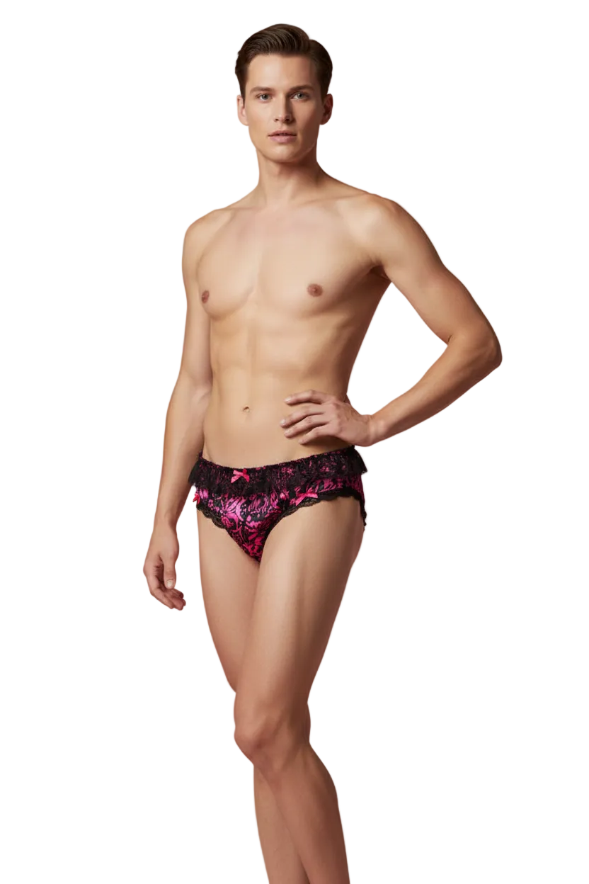 Androgynous model wearing the Hot Pink satin panty