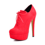 Load image into Gallery viewer, Platform Lace Up Stiletto High Heels Suede Leather Ankle Bootie
