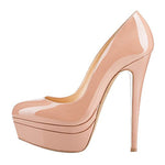 Load image into Gallery viewer, Patent Leather Round Toe Double Platform High Heel Pumps
