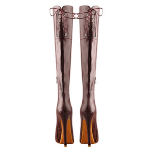 Faux Leather Platform High Heels Thigh High Boots