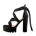 Load image into Gallery viewer, Open Toe Black Cross Strap Platform Block Heel Sandals
