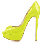 Load image into Gallery viewer, Yellow Platform Peep Toe Stiletto Pumps
