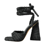 Load image into Gallery viewer, Square Toe Towelling Lace Up Chunky Heel Sandals
