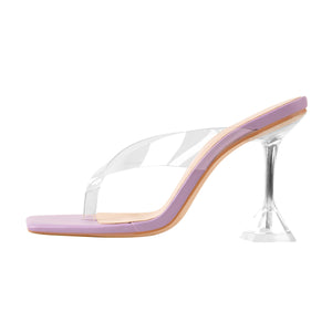 Square Toe Transparent Tapered High Heel Sandals