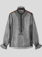 Load image into Gallery viewer, Mens Ruffled Sheer Long Sleeve Shirt SKUK82447
