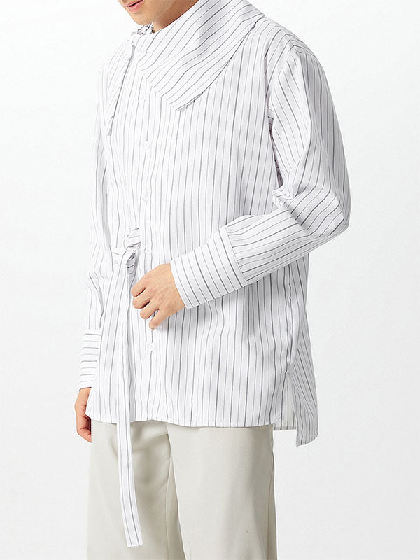 Mens Striped Shawl Collar Long-Sleeve Shirt SKUK80429