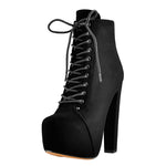 Load image into Gallery viewer, Black Suede Platform Round Toe Chunky Heel Ankle Boots
