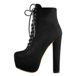 Load image into Gallery viewer, Black Suede Platform Round Toe Chunky Heel Ankle Boots
