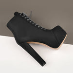 Load image into Gallery viewer, Black Suede Platform Round Toe Chunky Heel Ankle Boots
