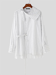 Mens Striped Shawl Collar Long-Sleeve Shirt SKUK80429