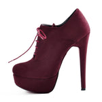 Load image into Gallery viewer, Platform Lace Up Stiletto High Heels Suede Leather Ankle Bootie
