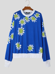 Mens Floral Print Pullover Long-Sleeve Sweatshirt SKUK79595