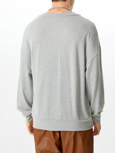 Mens Solid Color Deep V-Neck Long-Sleeve Sweater SKUK78592