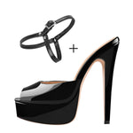 Load image into Gallery viewer, Peep Toe Black Patent Leather Stiletto High Heel Mules Sandals
