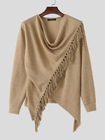 Load image into Gallery viewer, Mens Knitted Fringe Cowl Neck Long Sleeve Cardigan SKUK88160
