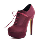 Load image into Gallery viewer, Platform Lace Up Stiletto High Heels Suede Leather Ankle Bootie
