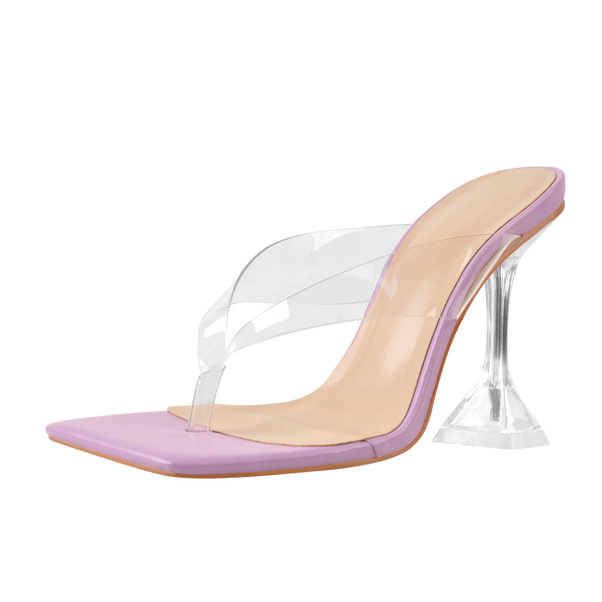 Square Toe Transparent Tapered High Heel Sandals