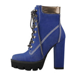 Load image into Gallery viewer, Platform Lace Up Canvas Chunky Heel Boots
