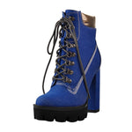 Load image into Gallery viewer, Platform Lace Up Canvas Chunky Heel Boots
