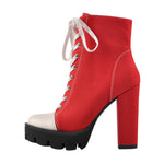 Load image into Gallery viewer, Platform Lace Up Canvas Chunky Heel Boots
