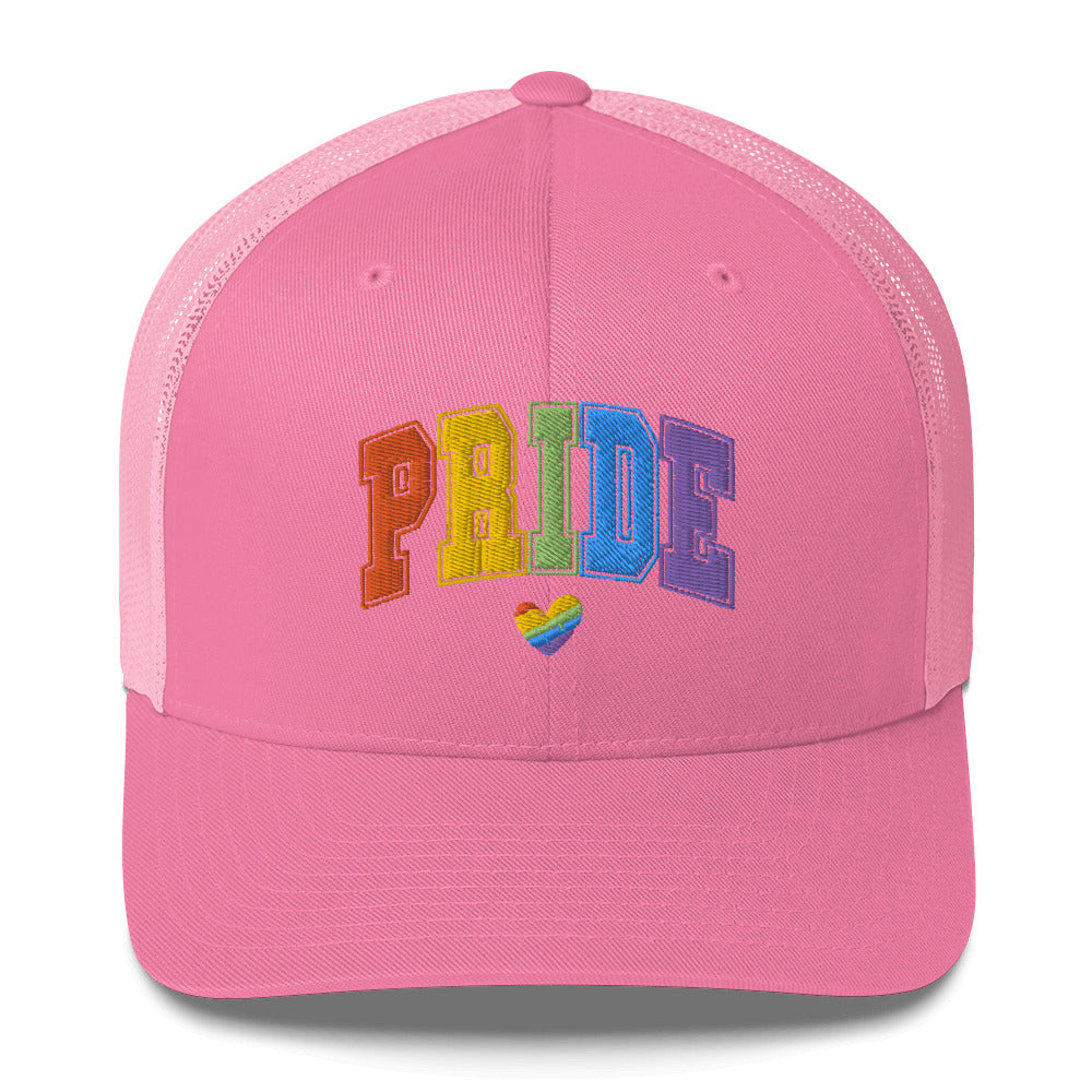 Pride Embroidered Trucker Cap Mesh Back Cotton / Polyester Adjustable Closure