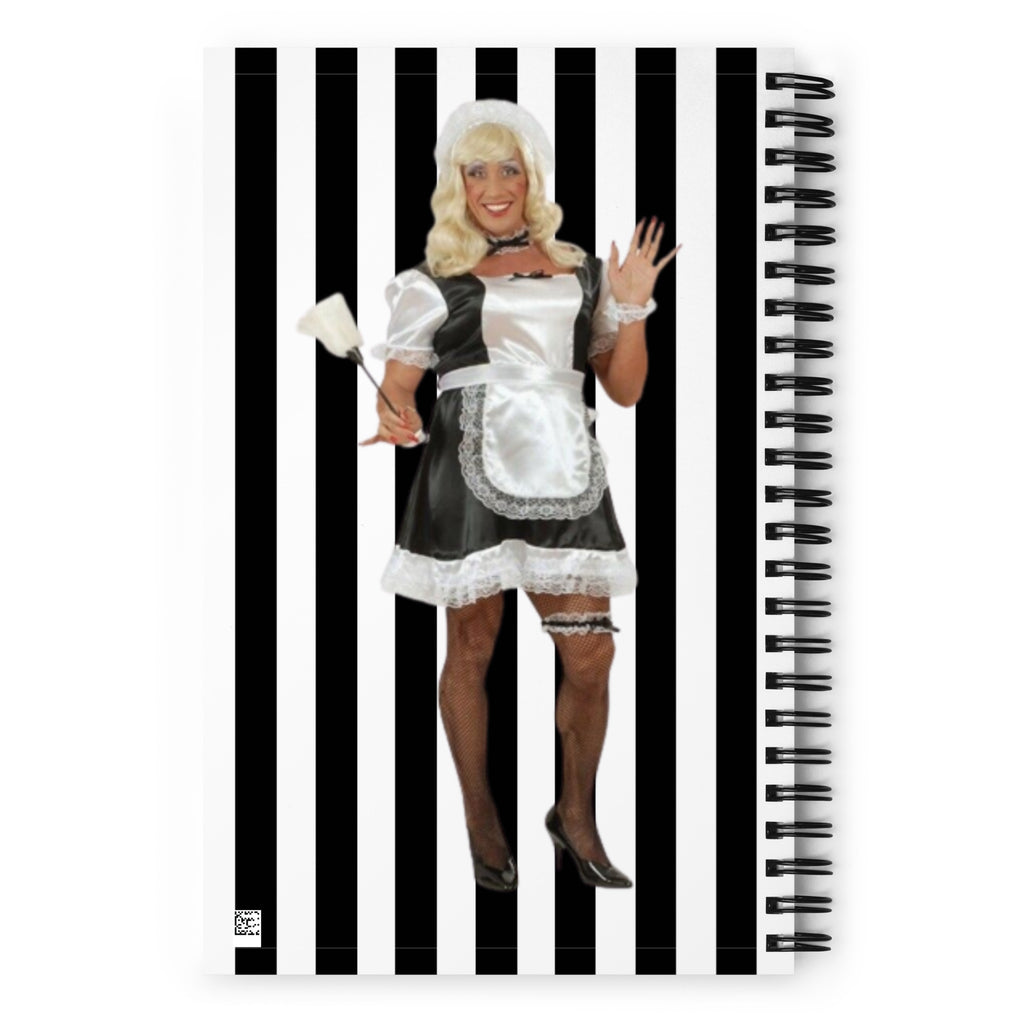 Black Stripes Backgroud Sissy Maid Portrait Print, Sissy Maid Illustration, LGBTQ Art Spiral Notebook Journal Gift Spiral Notebook
