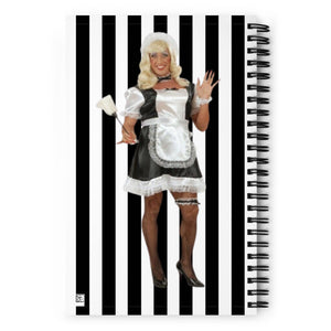 Black Stripes Backgroud Sissy Maid Portrait Print, Sissy Maid Illustration, LGBTQ Art Spiral Notebook Journal Gift Spiral Notebook