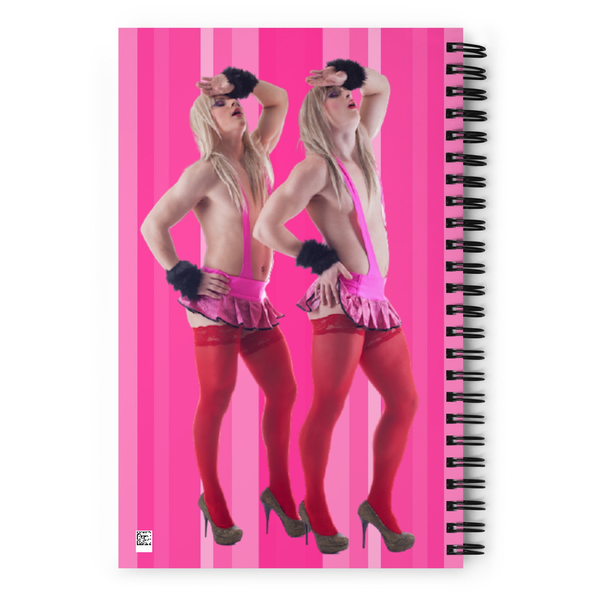 Pink Stripes Backgroud Gays Portrait Print, Sissy Illustration, LGBTQ Art Spiral Notebook Journal Gift Spiral Notebook