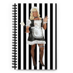 Load image into Gallery viewer, Black Stripes Backgroud Sissy Maid Portrait Print, Sissy Maid Illustration, LGBTQ Art Spiral Notebook Journal Gift Spiral Notebook
