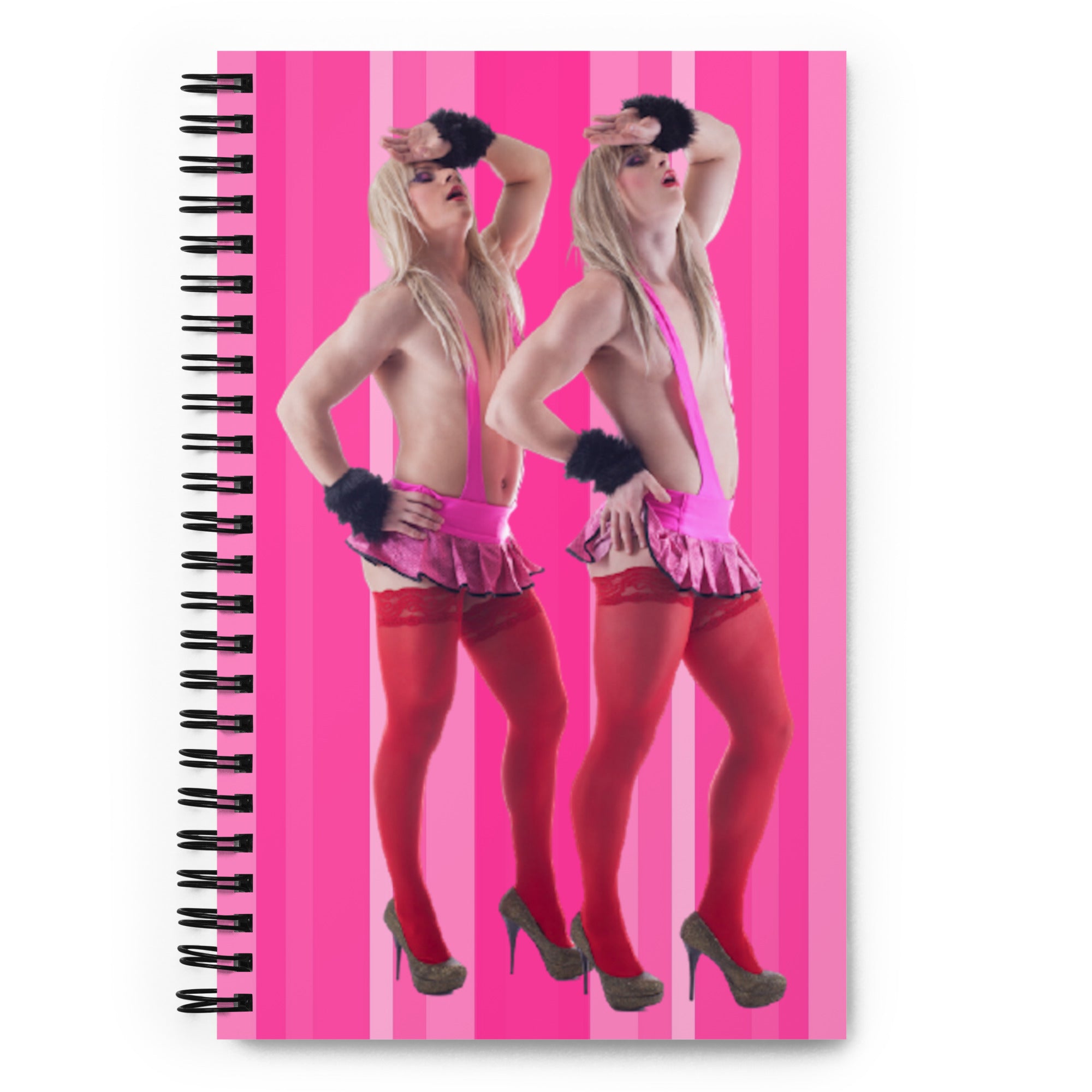 Pink Stripes Backgroud Gays Portrait Print, Sissy Illustration, LGBTQ Art Spiral Notebook Journal Gift Spiral Notebook