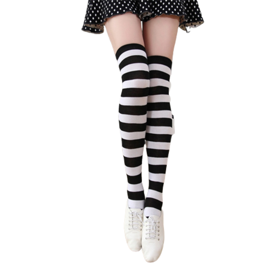 "Sissy Sabrina" Striped Thigh-High Stockings for Crossdressers