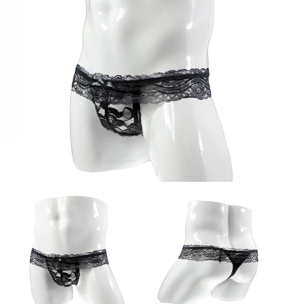 "Sissy Elianna" Sheer Lace T-Back Thong — See-Through Erotic G-String Panties