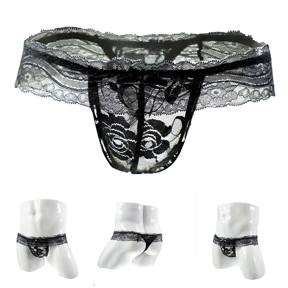 "Sissy Elianna" Sheer Lace T-Back Thong — See-Through Erotic G-String Panties