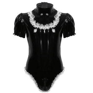 "Sissy Jessica" Wet Look Maid Bodysuit