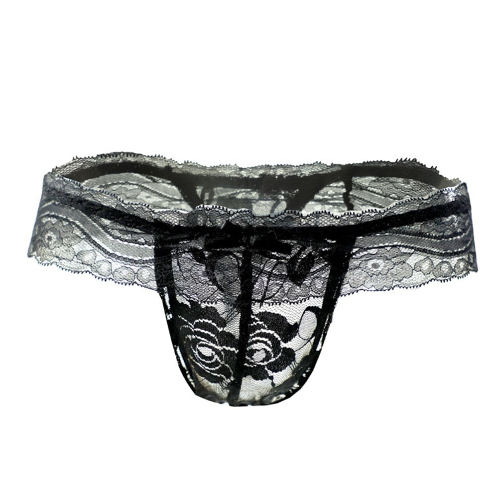 "Sissy Elianna" Sheer Lace T-Back Thong — See-Through Erotic G-String Panties