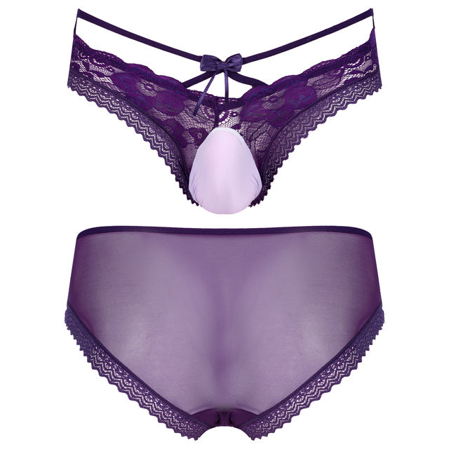 "Dawn" See-Through Lace Trim Mesh Panties — Sissy & Femboy Lingerie