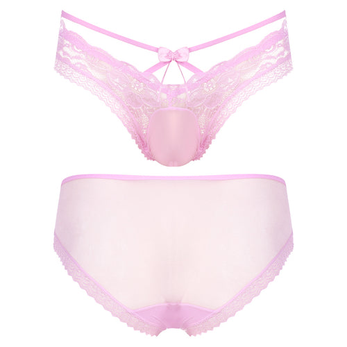 "Dawn" See-Through Lace Trim Mesh Panties — Sissy & Femboy Lingerie