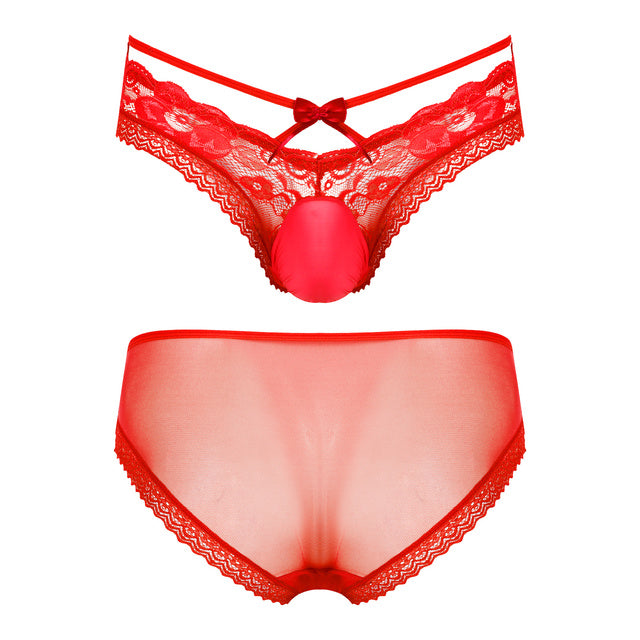 "Dawn" See-Through Lace Trim Mesh Panties — Sissy & Femboy Lingerie
