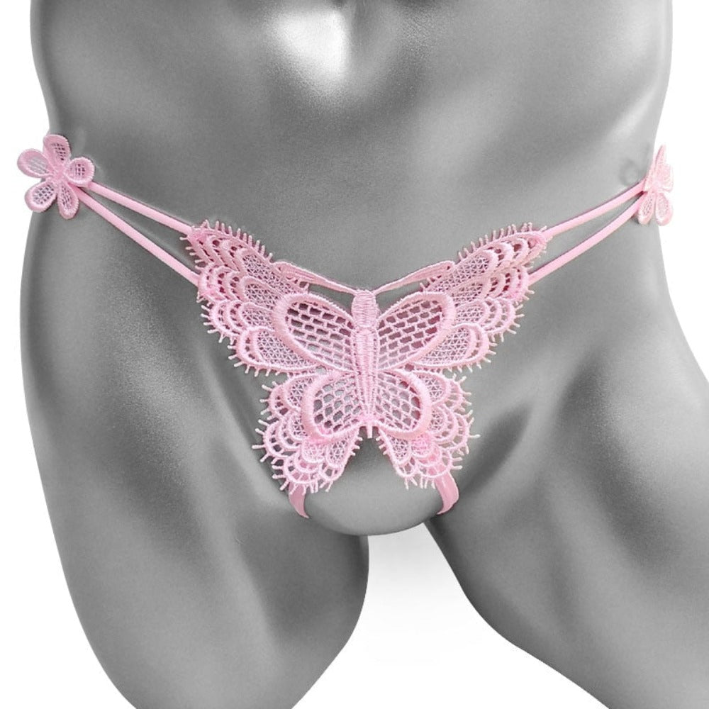 Sissy Kasey Butterfly G-String | Crotchless Embroidery Panties