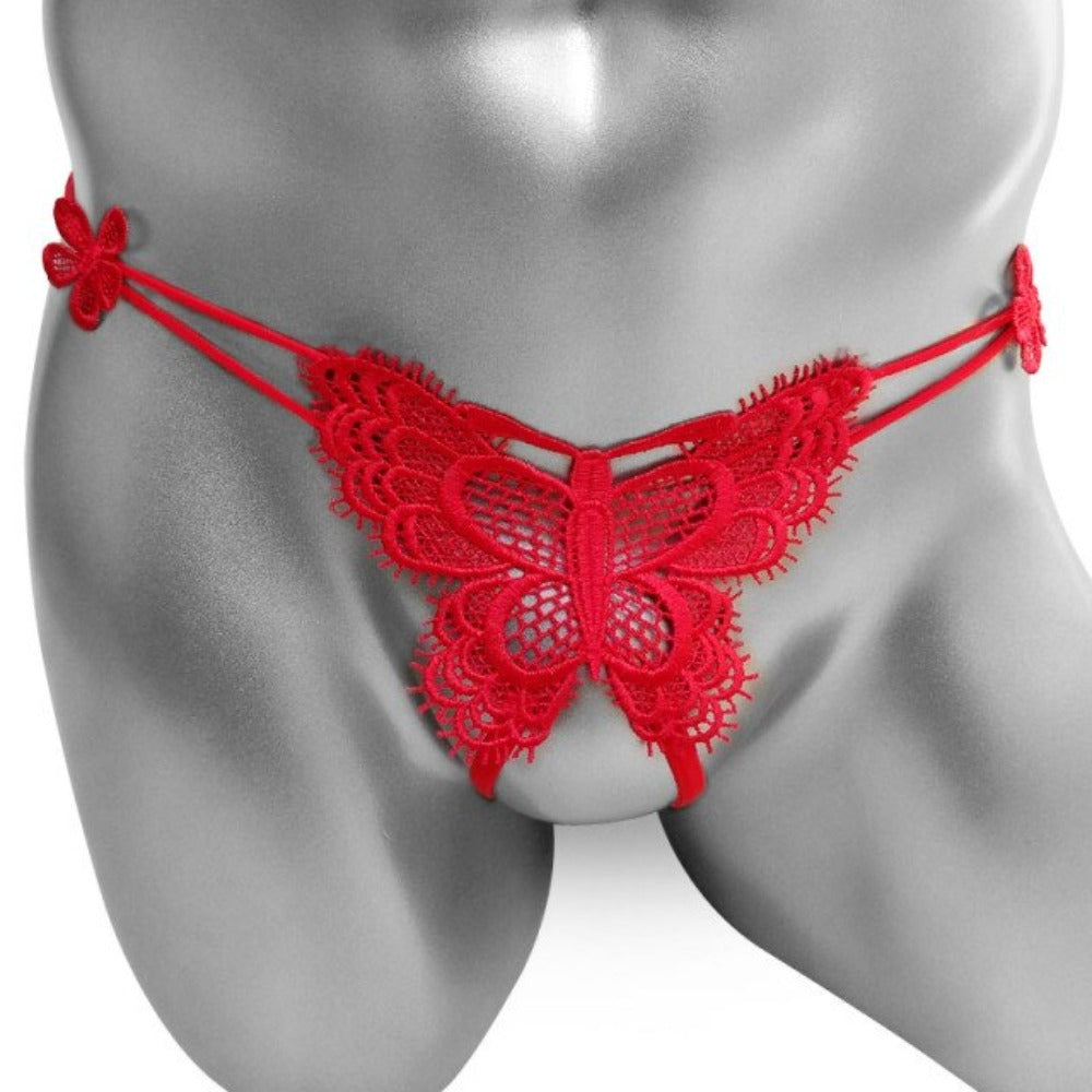 Sissy Kasey Butterfly G-String | Crotchless Embroidery Panties