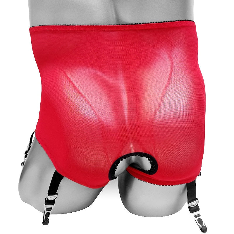 "Sissy Reese" High-Waist Garter Panties | Open-Crotch Mesh & Lace Lingerie