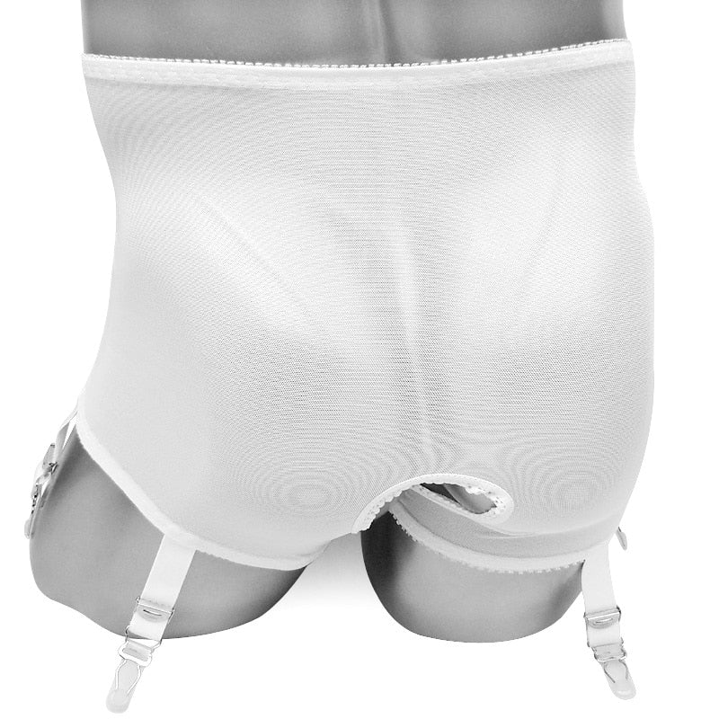 "Sissy Reese" High-Waist Garter Panties | Open-Crotch Mesh & Lace Lingerie