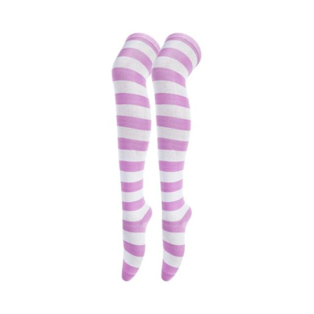 "Sissy Sabrina" Striped Thigh-High Stockings for Crossdressers